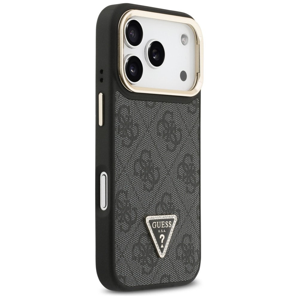 Guess 4G PU Triangle Logo & Stand Camera Magsafe-etui til iPhone 17 Pro - Sort