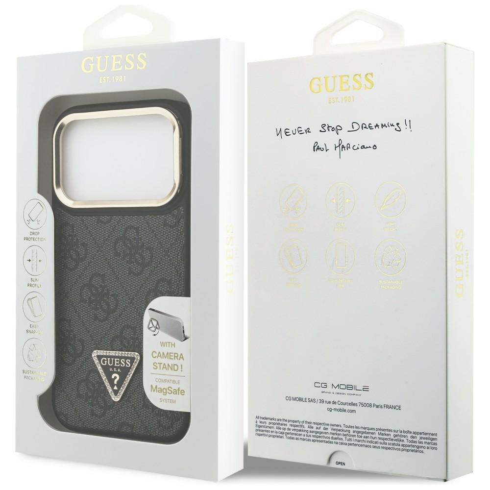 Guess 4G PU Triangle Logo & Stand Camera Magsafe-etui til iPhone 17 Pro - Sort