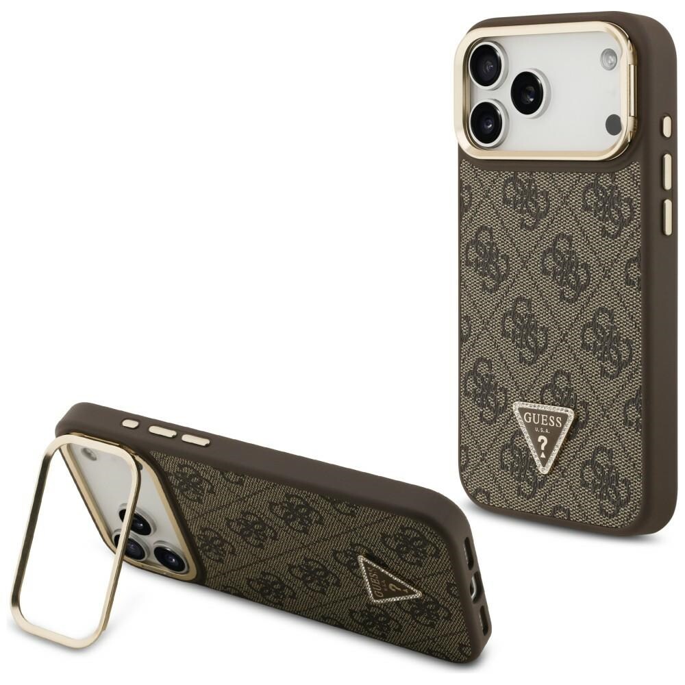 Guess 4G PU Triangle Logo & Stand Camera Magsafe-etui til iPhone 17 Pro Max - Brun