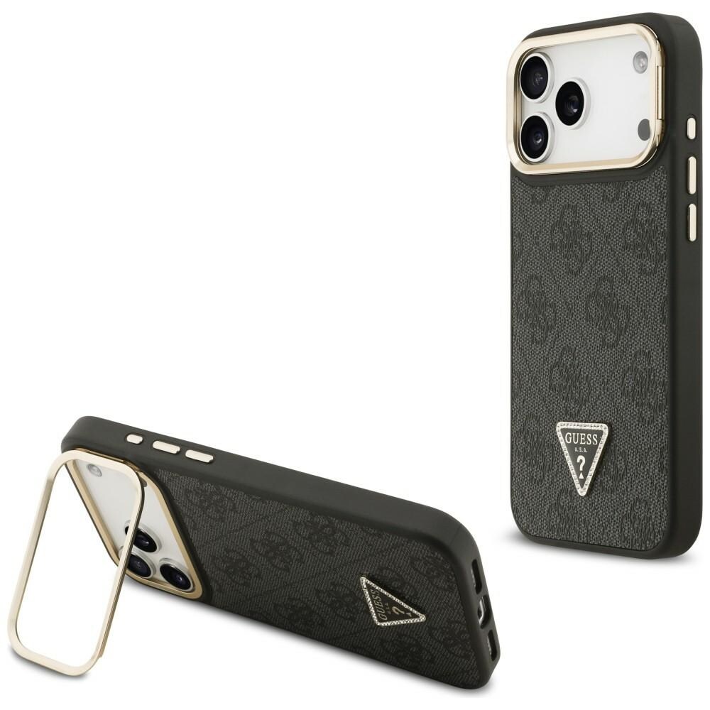 Guess 4G PU Triangle Logo & Stand Camera Magsafe-etui til iPhone 17 Pro Max - Sort