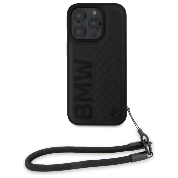 BMW Signature Leather Wordmark Cord Case til iPhone 16 Pro - Sort