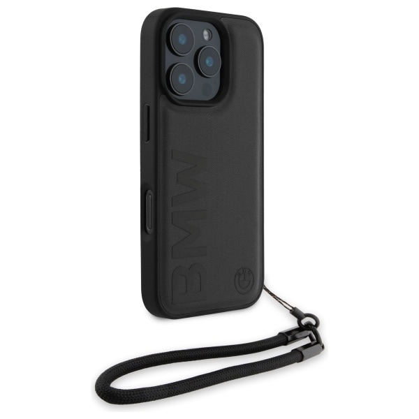 BMW Signature Leather Wordmark Cord Case til iPhone 16 Pro - Sort