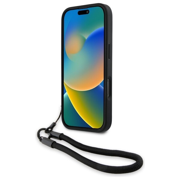 BMW Signature Leather Wordmark Cord Case til iPhone 16 Pro - Sort