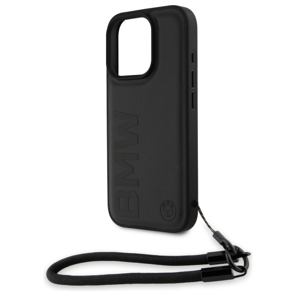 BMW Signature Leather Wordmark Cord Case til iPhone 16 Pro - Sort