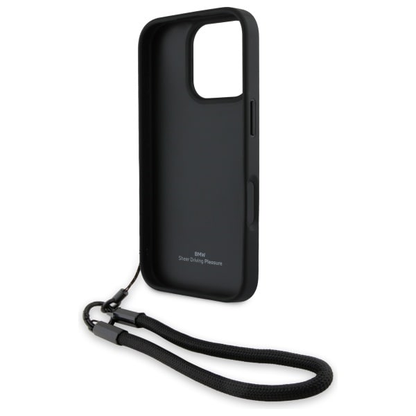 BMW Signature Leather Wordmark Cord Case til iPhone 16 Pro - Sort