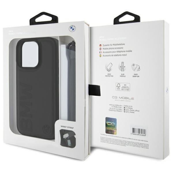BMW Signature Leather Wordmark Cord Case til iPhone 16 Pro - Sort