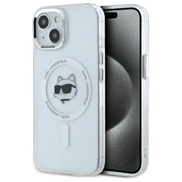 Karl Lagerfeld IML Metal Choupette Head MagSafe iPhone 15 Plus-etui - Hvid