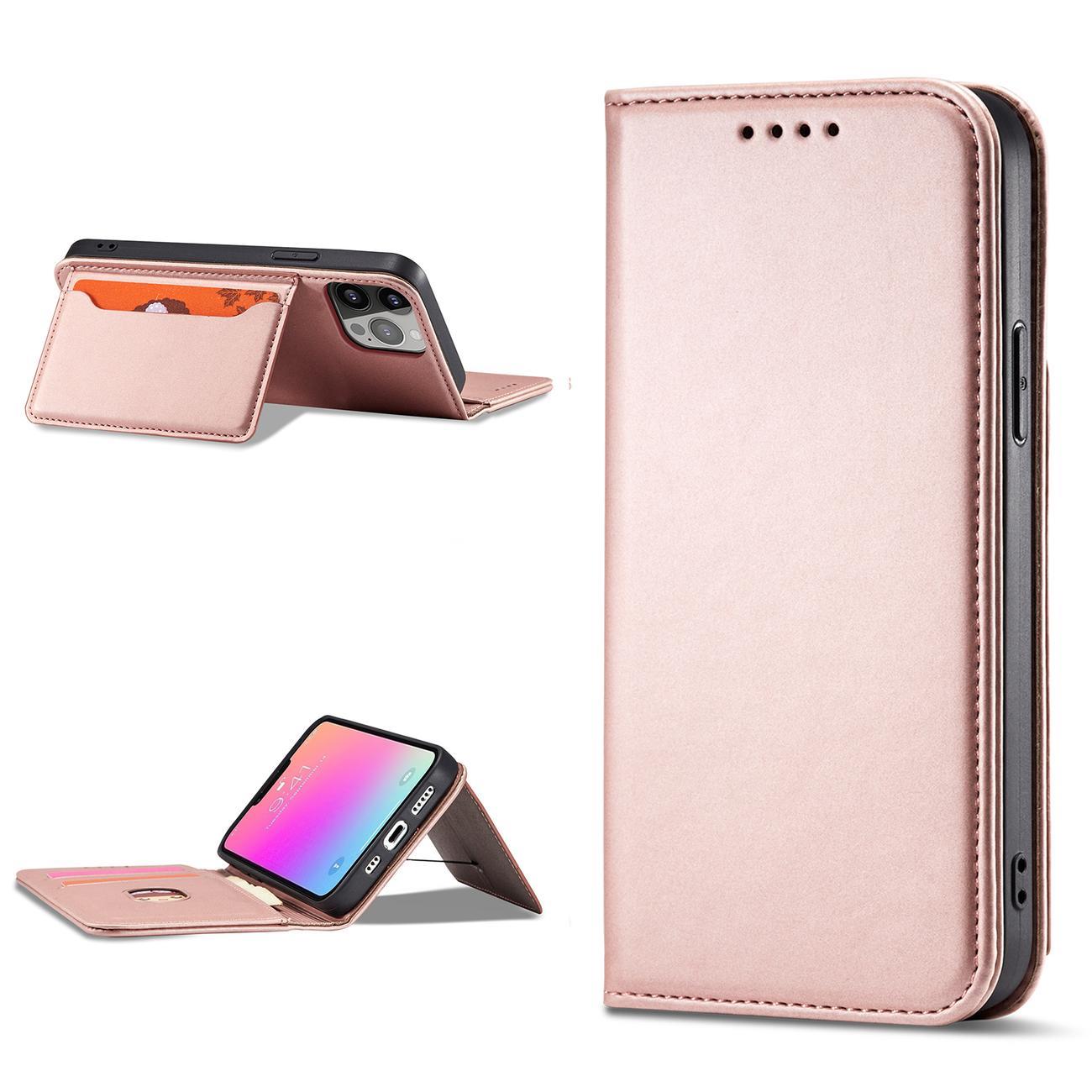 Magnet Kortetui til iPhone 14 Pro Max flip cover wallet stand pink