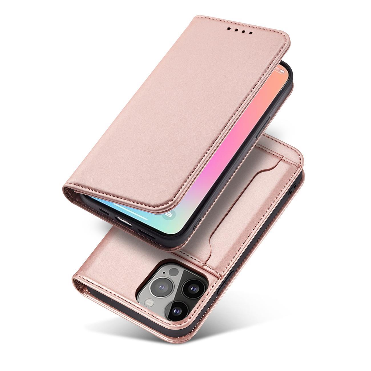 Magnet Kortetui til iPhone 14 Pro Max flip cover wallet stand pink
