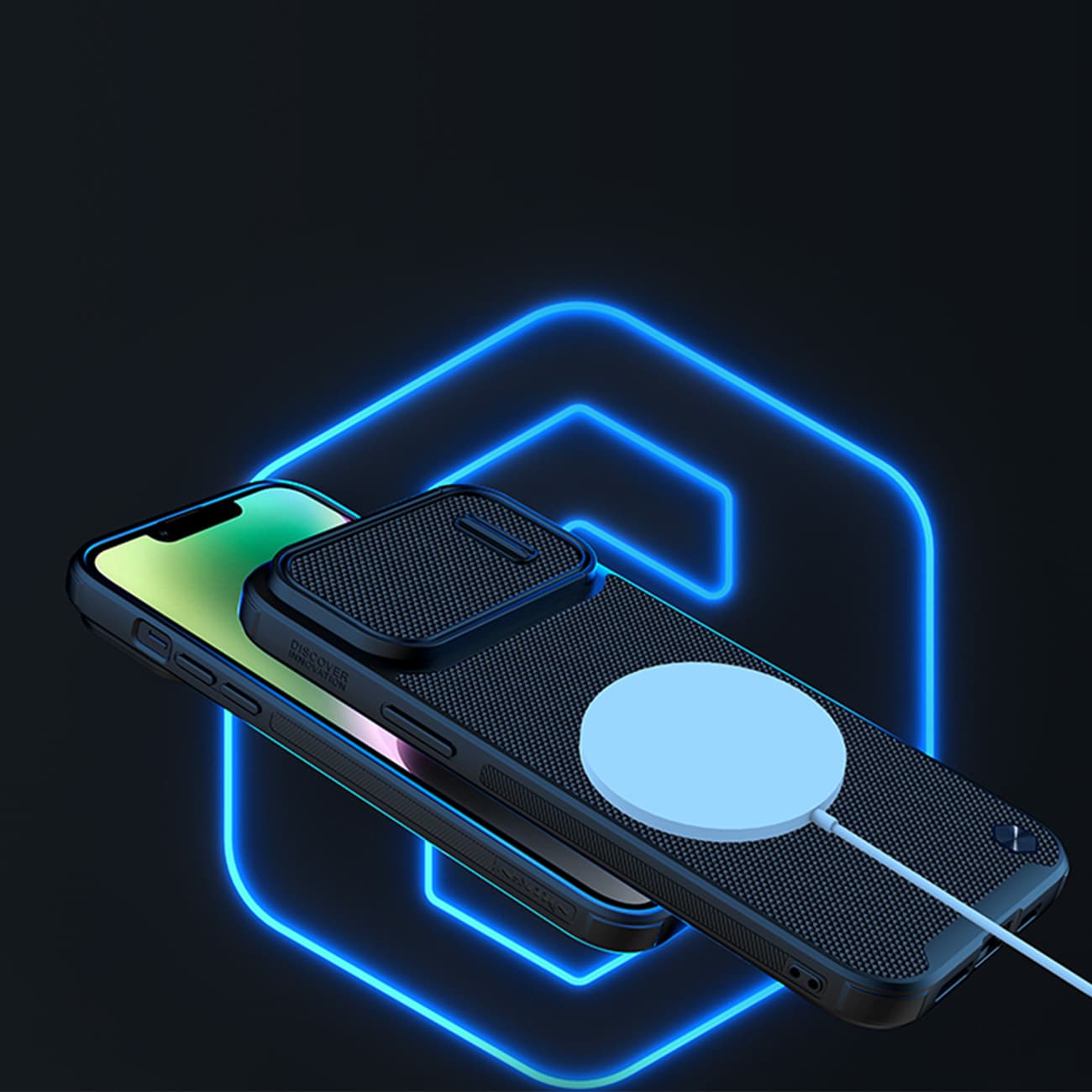 Nillkin Textured S Case til iPhone 14 Plus, pansret cover med kameradæksel, blå