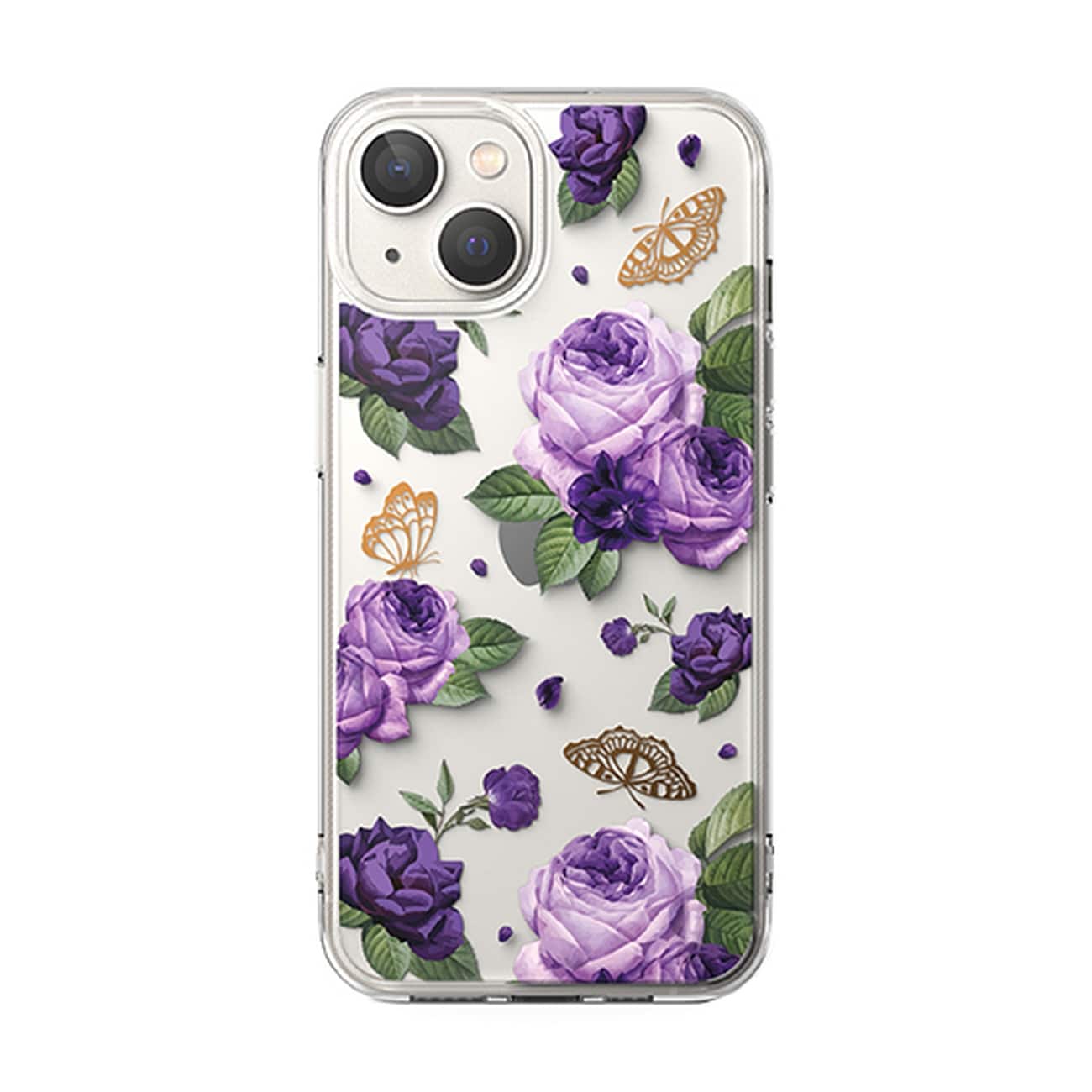 Ringke Fusion Design Armored Case for iPhone 14 Plus, Gel Frame, Transparent (Purple Rose)
