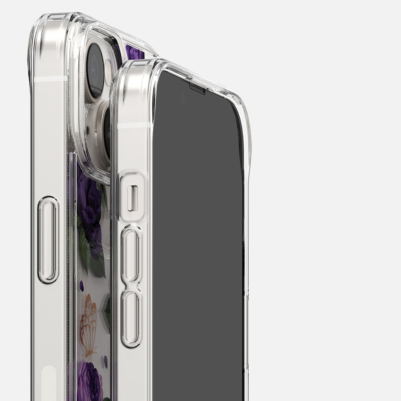 Ringke Fusion Design Armored Case for iPhone 14 Plus, Gel Frame, Transparent (Purple Rose)
