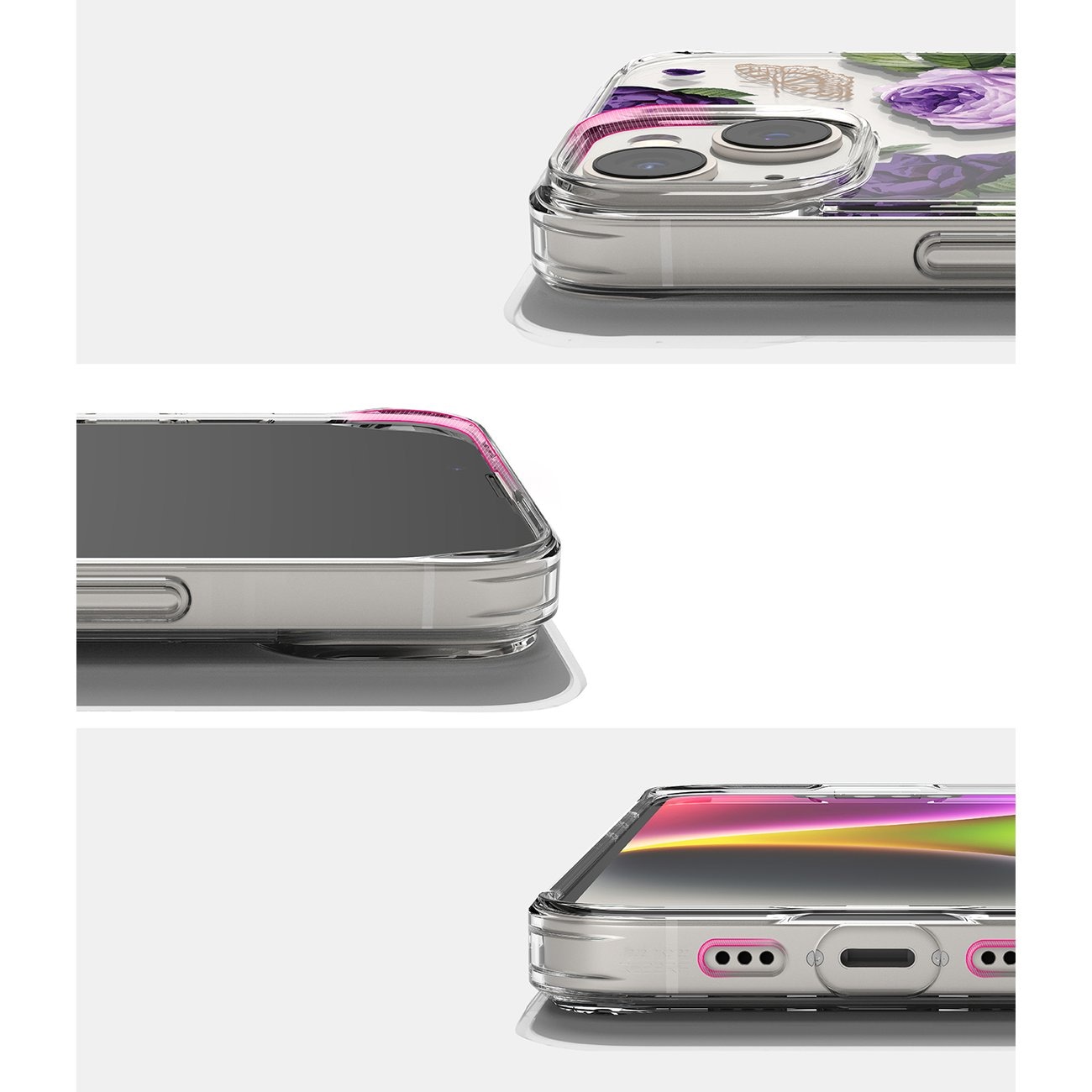 Ringke Fusion Design Armored Case for iPhone 14 Plus, Gel Frame, Transparent (Purple Rose)