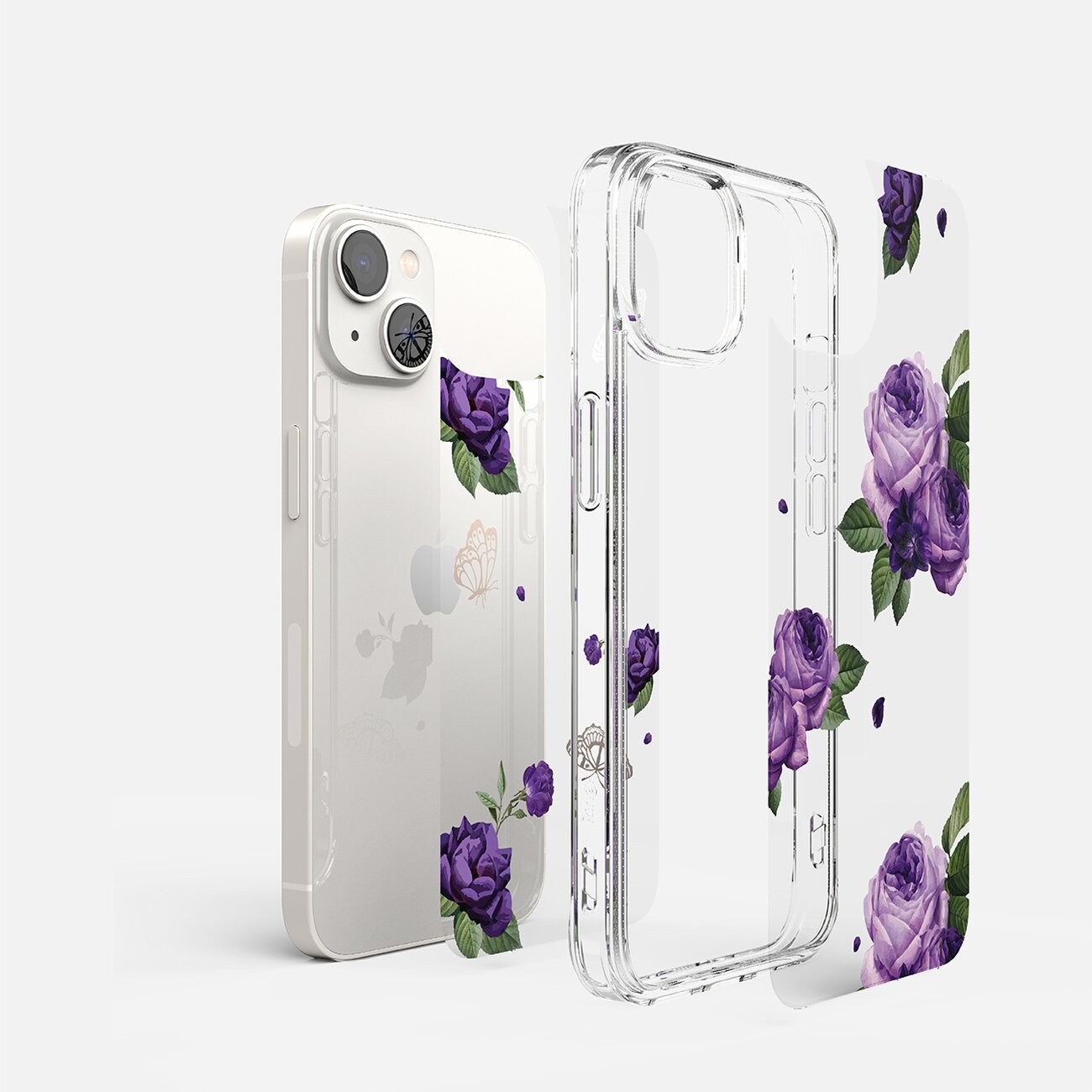 Ringke Fusion Design Armored Case for iPhone 14 Plus, Gel Frame, Transparent (Purple Rose)