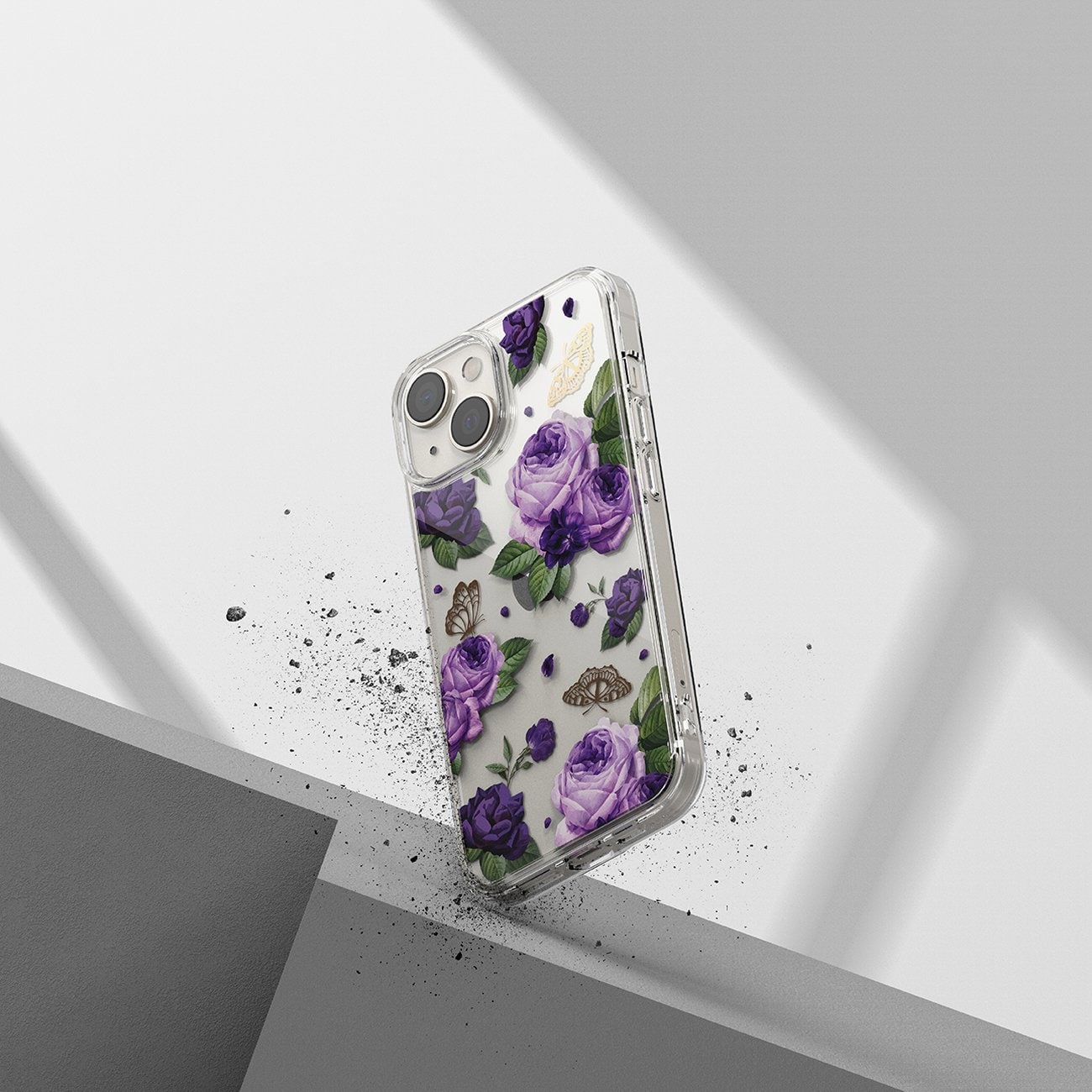 Ringke Fusion Design Armored Case for iPhone 14 Plus, Gel Frame, Transparent (Purple Rose)