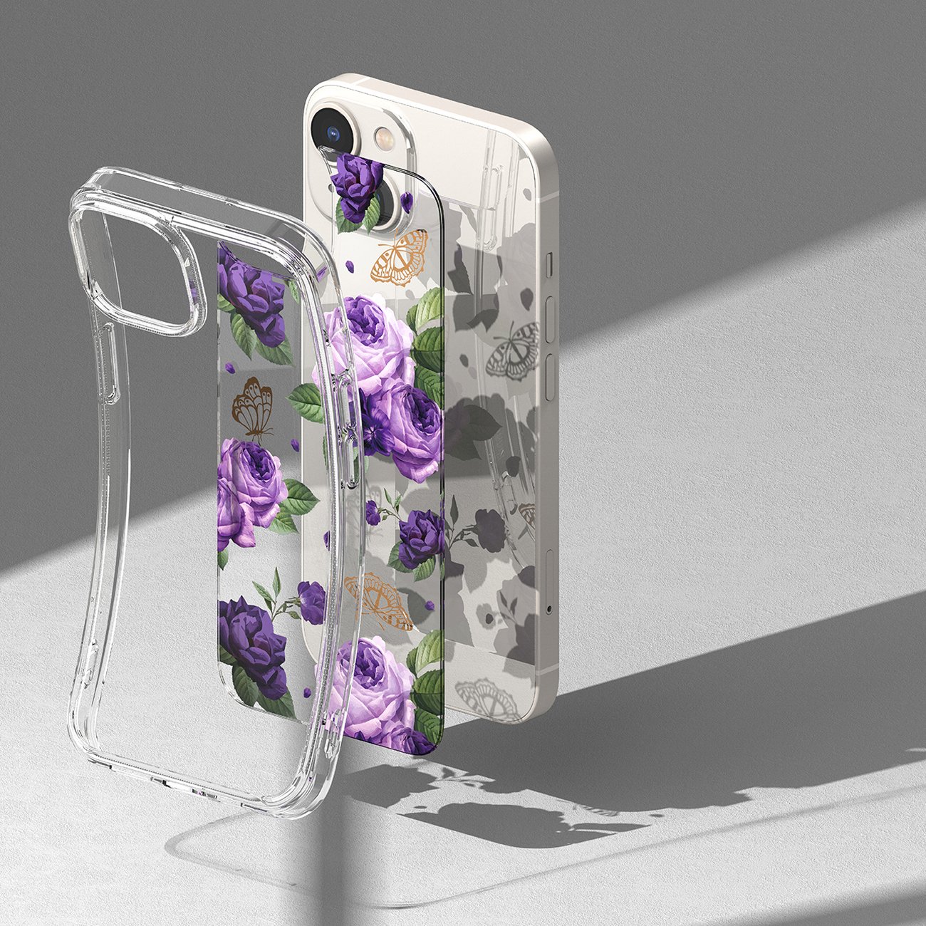 Ringke Fusion Design Armored Case for iPhone 14 Plus, Gel Frame, Transparent (Purple Rose)