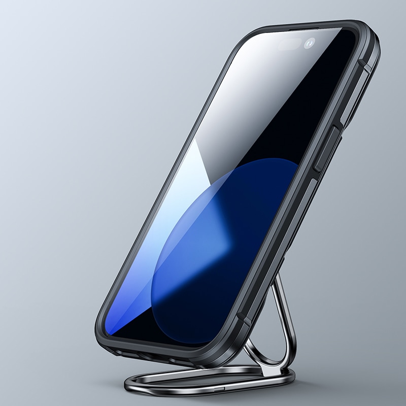 Joyroom Etui med dobbelt hængsel til iPhone 14 pansret etui med stativ og ringholder sort