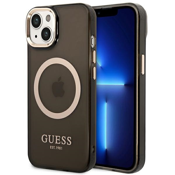 Guess GUHMP14SHTCMK iPhone 14 6,1" sort/sort hårdt etui Gold Outline Translucent MagSafe