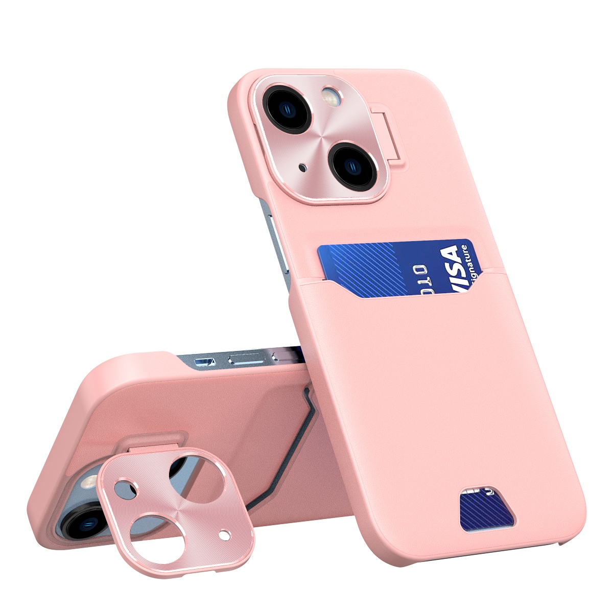 Leather Stand Case etui til iPhone 14 cover kortpung med stander pink