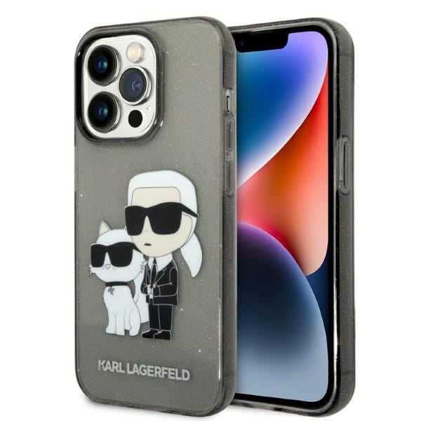 Karl Lagerfeld Glitter Karl&Choupette-etui til iPhone 14 Pro Max - sort