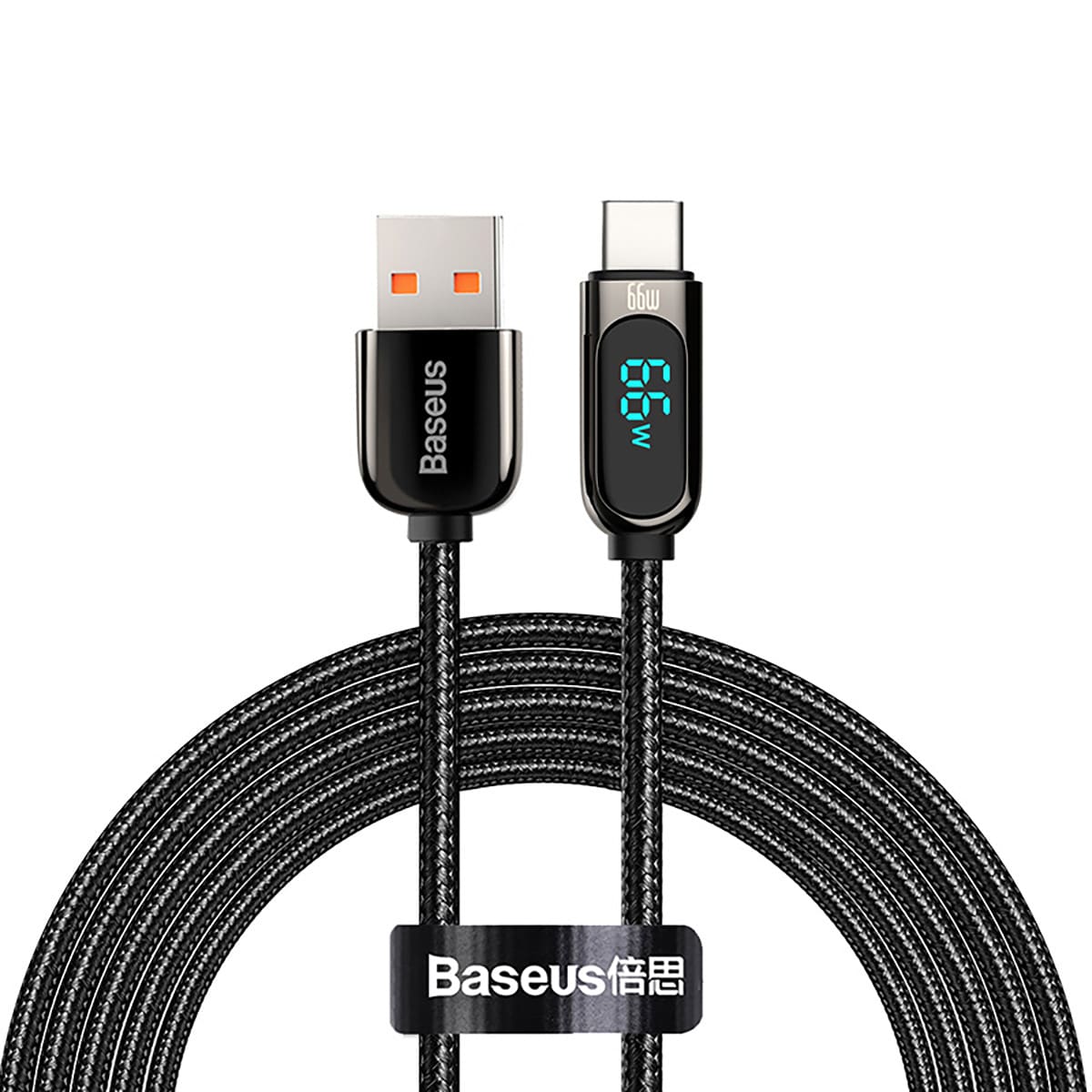 Baseus Display Hurtig opladning af data USB-A / USB-C 66W 1 m kabel - sort