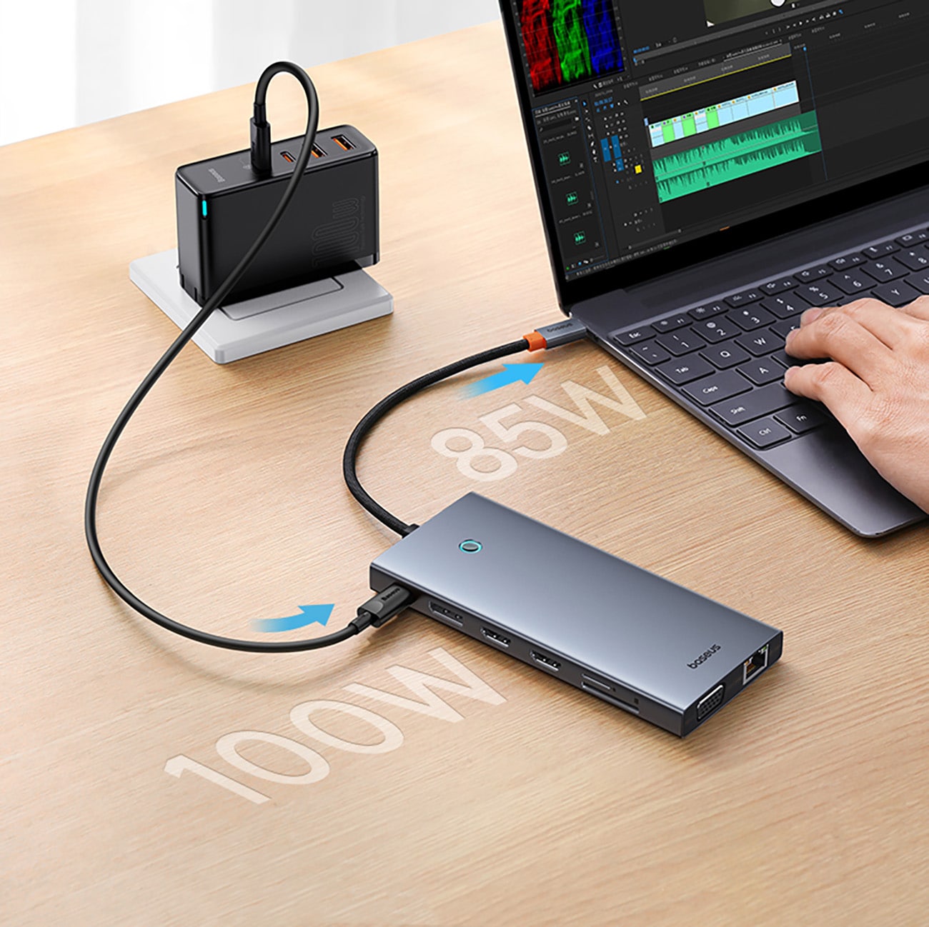 HUB Baseus PortalJoy 13in1 USB-C Hub - 2x HDMI/DP/VGA/USB-A/C/PD/RJ45/SD/TF/AUX - grå
