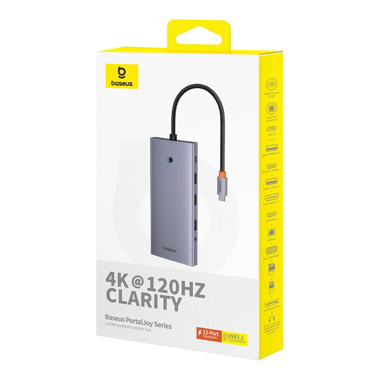 HUB Baseus PortalJoy 13in1 USB-C Hub - 2x HDMI/DP/VGA/USB-A/C/PD/RJ45/SD/TF/AUX - grå