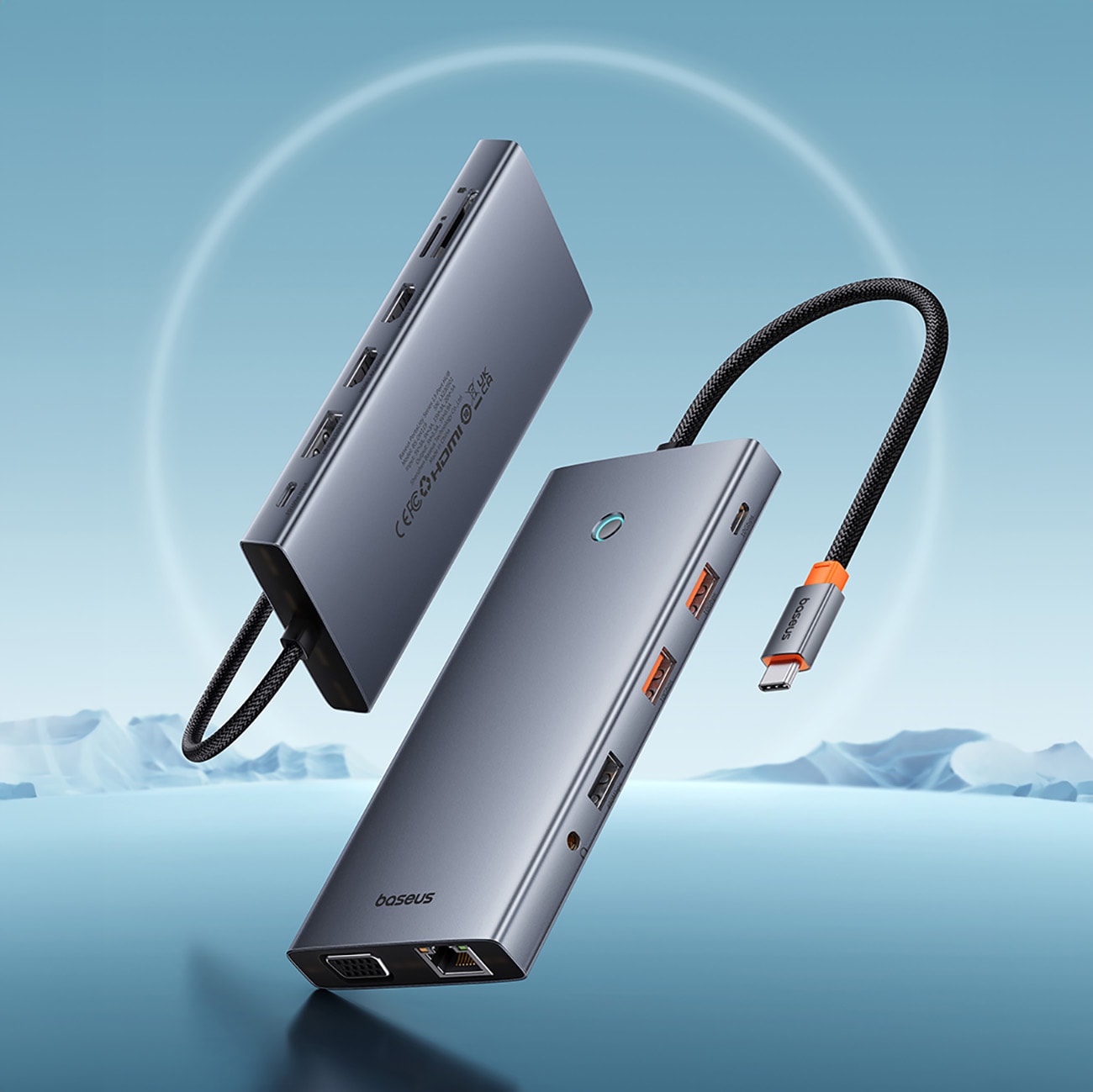 HUB Baseus PortalJoy 13in1 USB-C Hub - 2x HDMI/DP/VGA/USB-A/C/PD/RJ45/SD/TF/AUX - grå