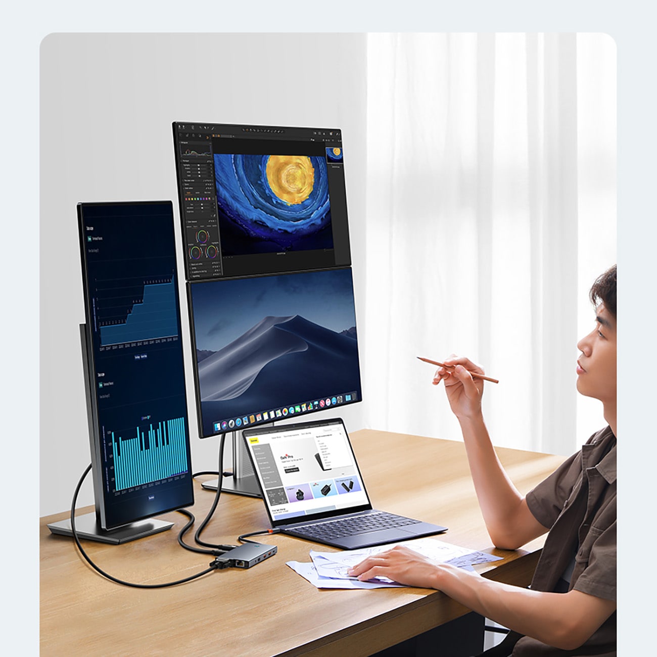 HUB Baseus PortalJoy 13in1 USB-C Hub - 2x HDMI/DP/VGA/USB-A/C/PD/RJ45/SD/TF/AUX - grå