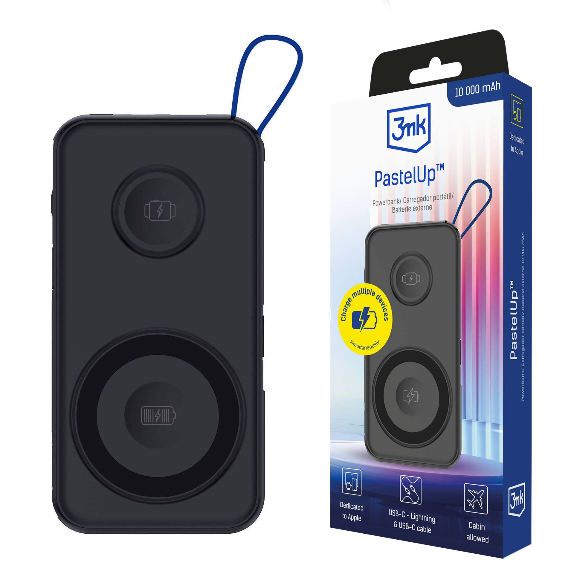 Powerbank 3mk PastelUp 10,000mAh 22.5W USB 1A1C - sort