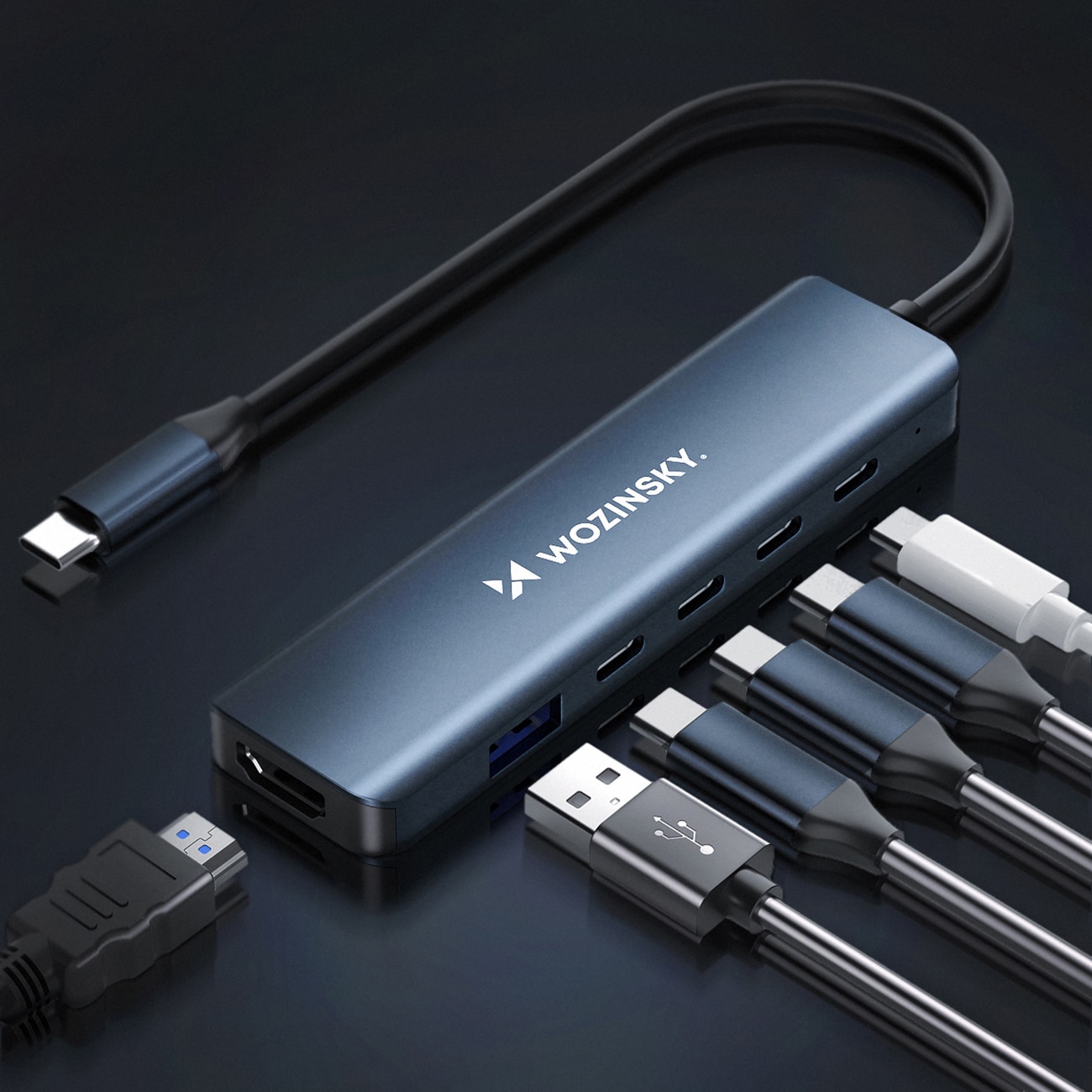 USB-C 6 i 1-hub Wozinsky WHBC10Y4S Multifunktionel, aluminium, med 25 cm kabel - grå