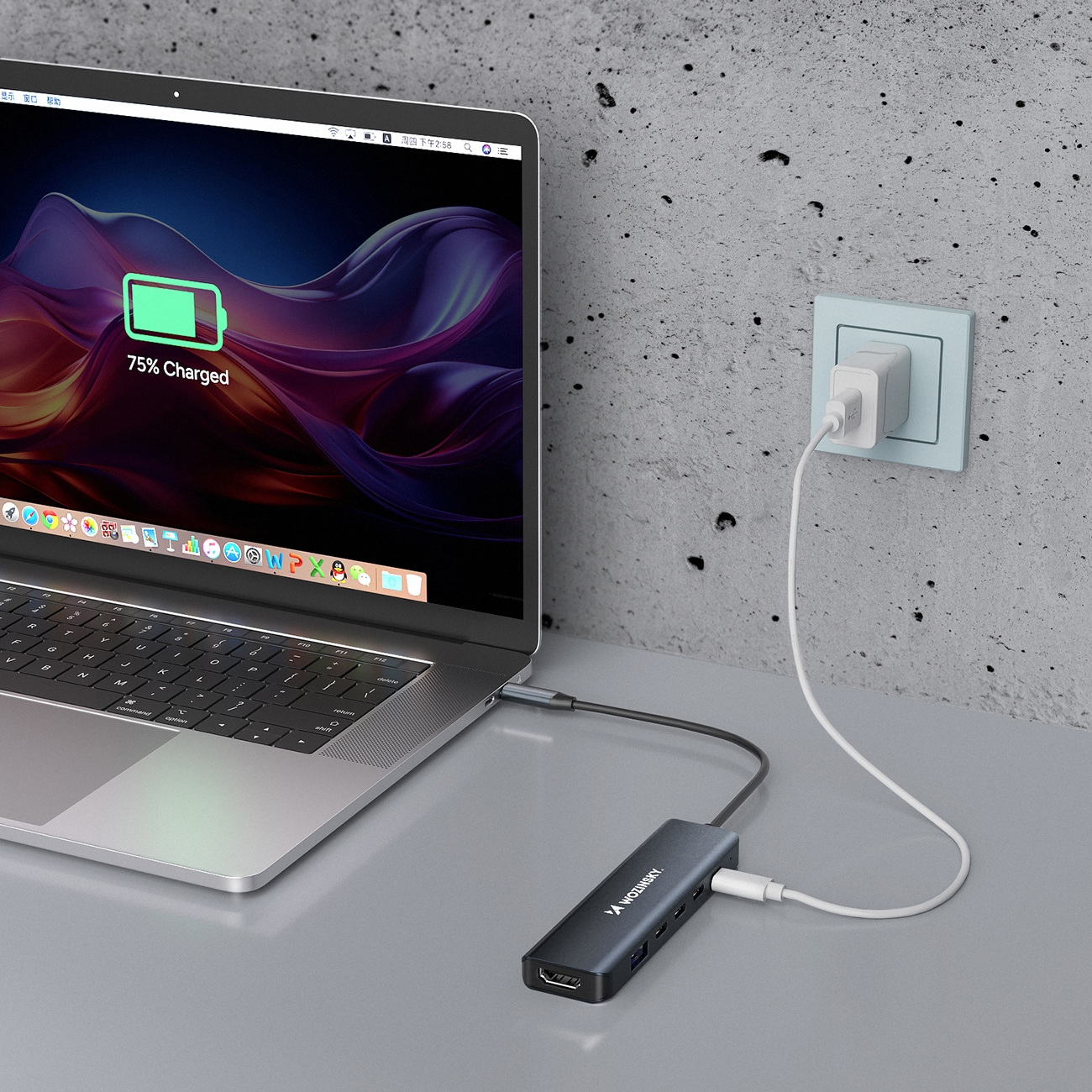 USB-C 6 i 1-hub Wozinsky WHBC10Y4S Multifunktionel, aluminium, med 25 cm kabel - grå