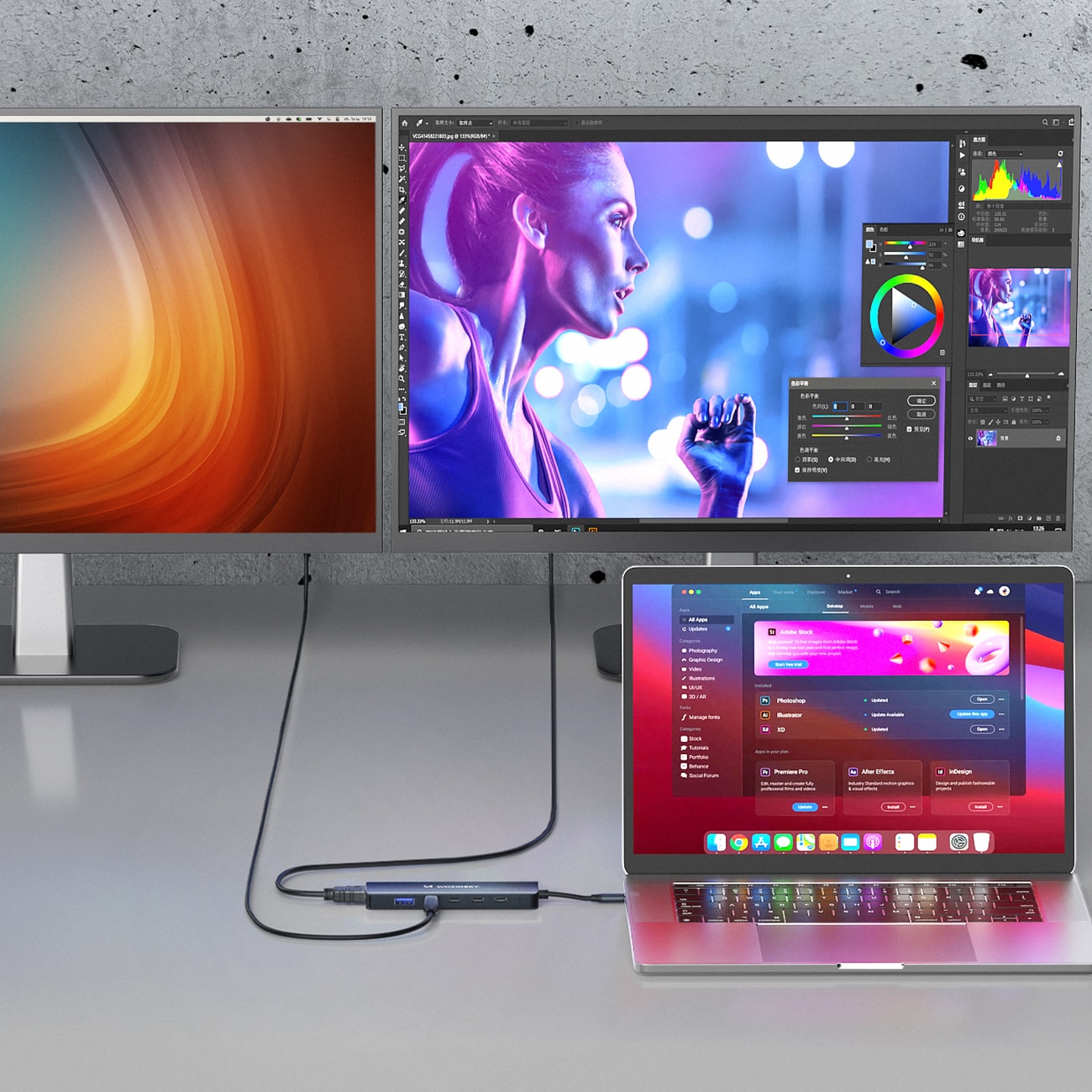 USB-C 6 i 1-hub Wozinsky WHBC10Y4S Multifunktionel, aluminium, med 25 cm kabel - grå