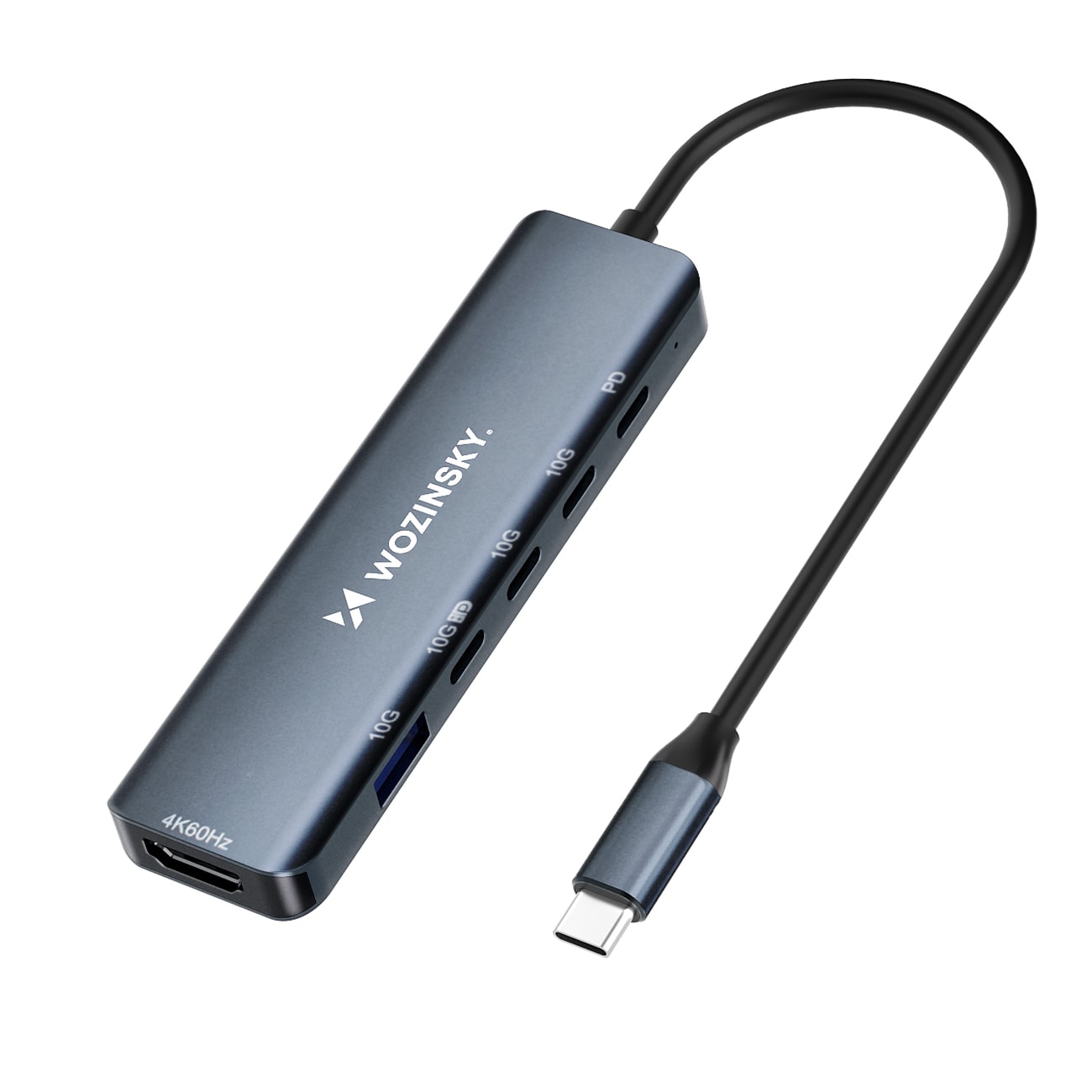 USB-C 6 i 1-hub Wozinsky WHBC10Y4S Multifunktionel, aluminium, med 25 cm kabel - grå