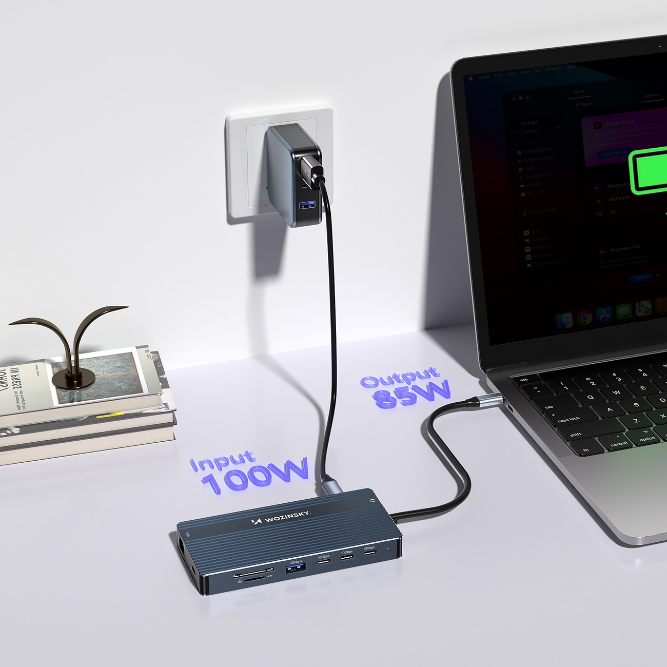 USB-C Hub 14 i 1 Wozinsky WDS03Y5S - aluminium, 4K til tre skærme, 100 W PD, 10 Gbps