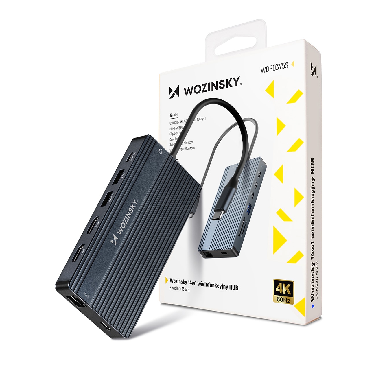 USB-C Hub 14 i 1 Wozinsky WDS03Y5S - aluminium, 4K til tre skærme, 100 W PD, 10 Gbps