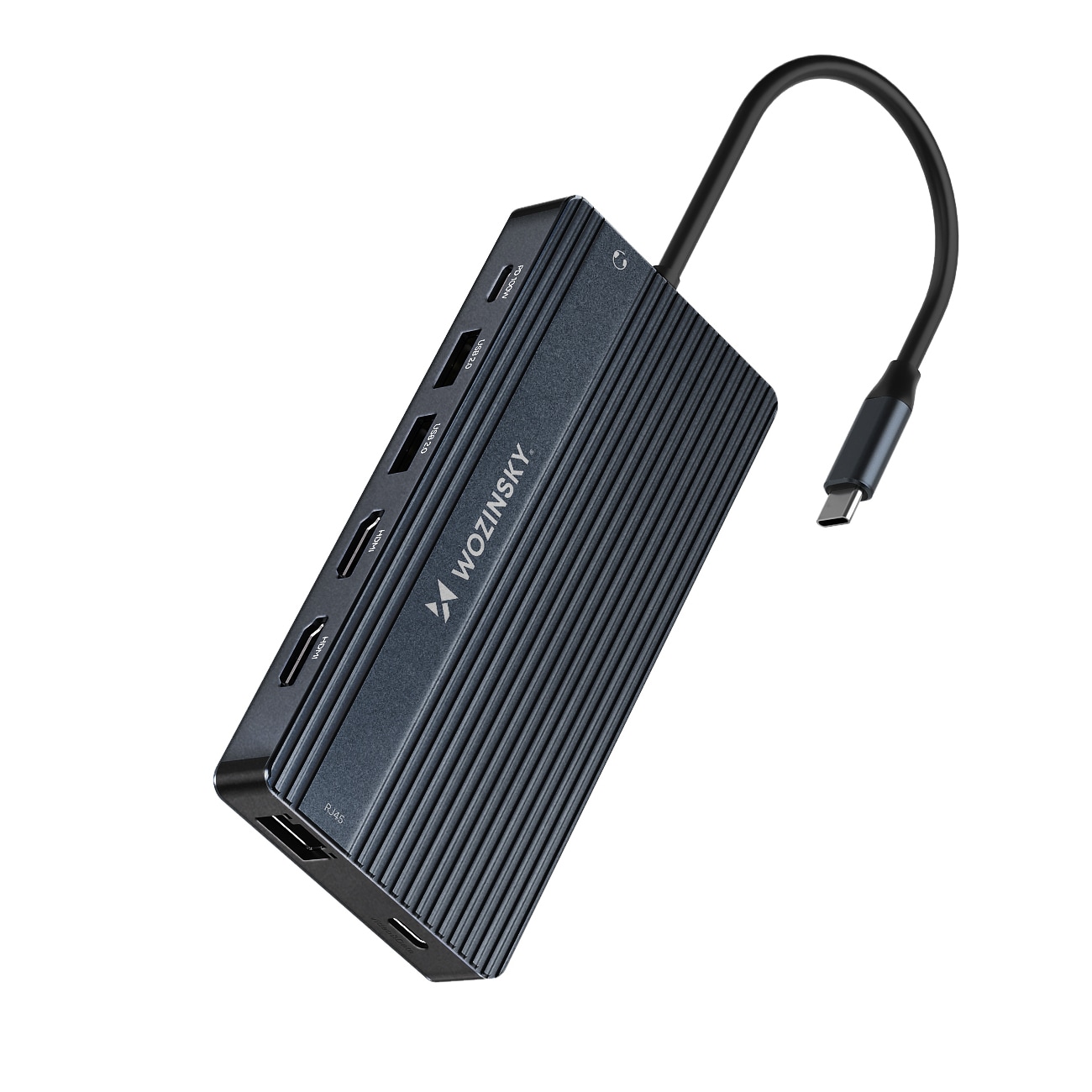 USB-C Hub 14 i 1 Wozinsky WDS03Y5S - aluminium, 4K til tre skærme, 100 W PD, 10 Gbps