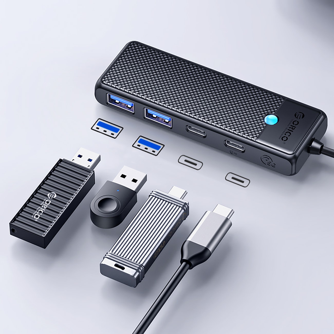 Hub USB-C Orico PAPW2AC-C3 dockingstation 2x USB-A 3.0 + 2x USB-C 3.0 - sort
