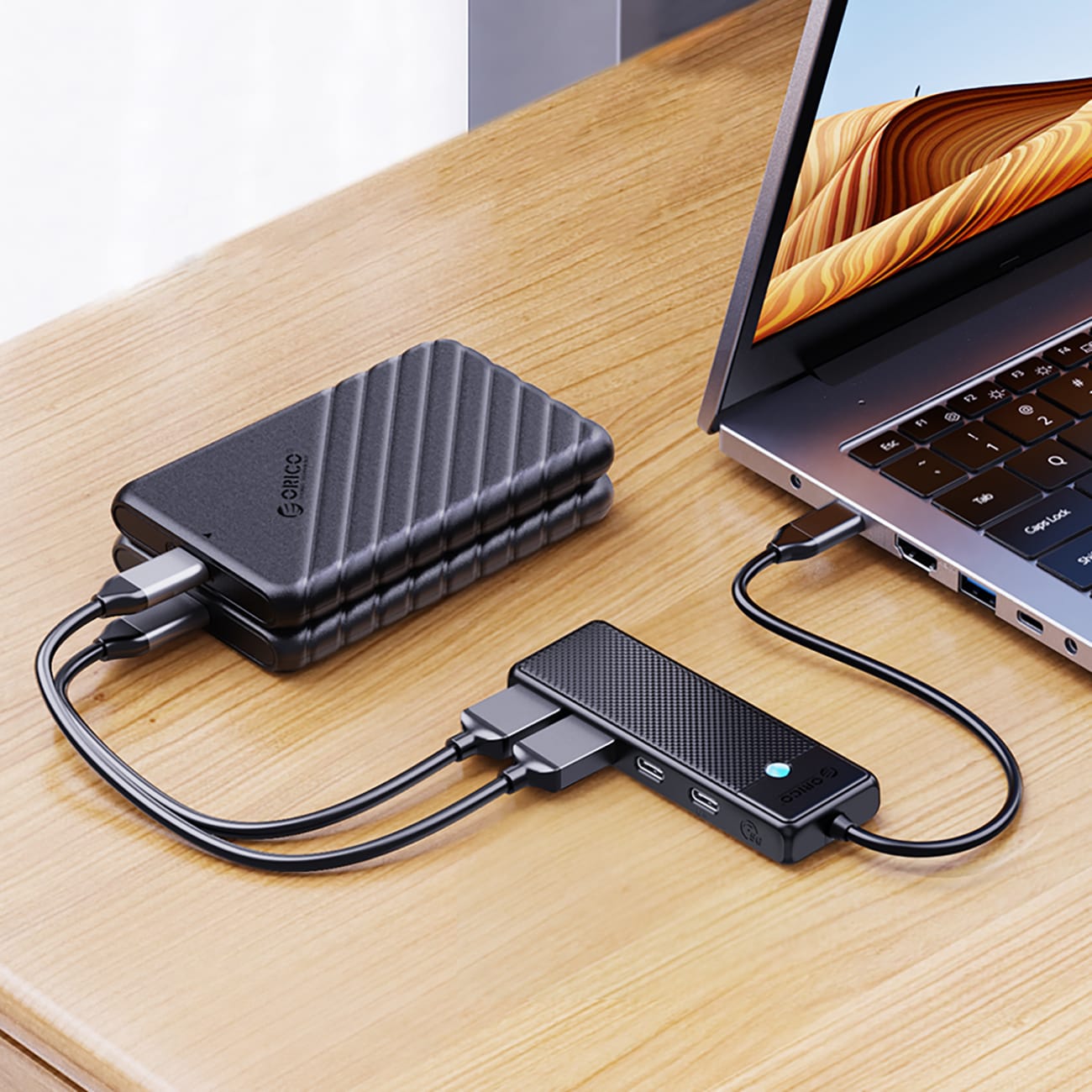 Hub USB-C Orico PAPW2AC-C3 dockingstation 2x USB-A 3.0 + 2x USB-C 3.0 - sort