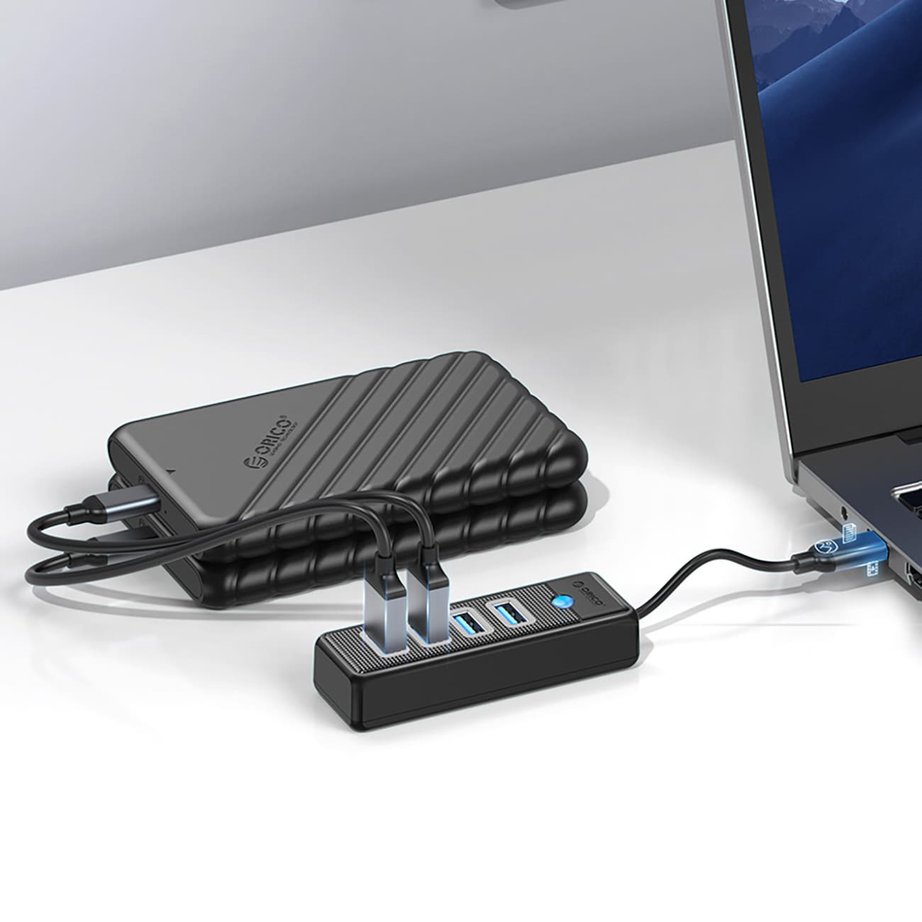 Orico PWC2U-C3 USB-C Hub / 2x USB-A 3.0 + 1x USB-C 3.0 - Sort
