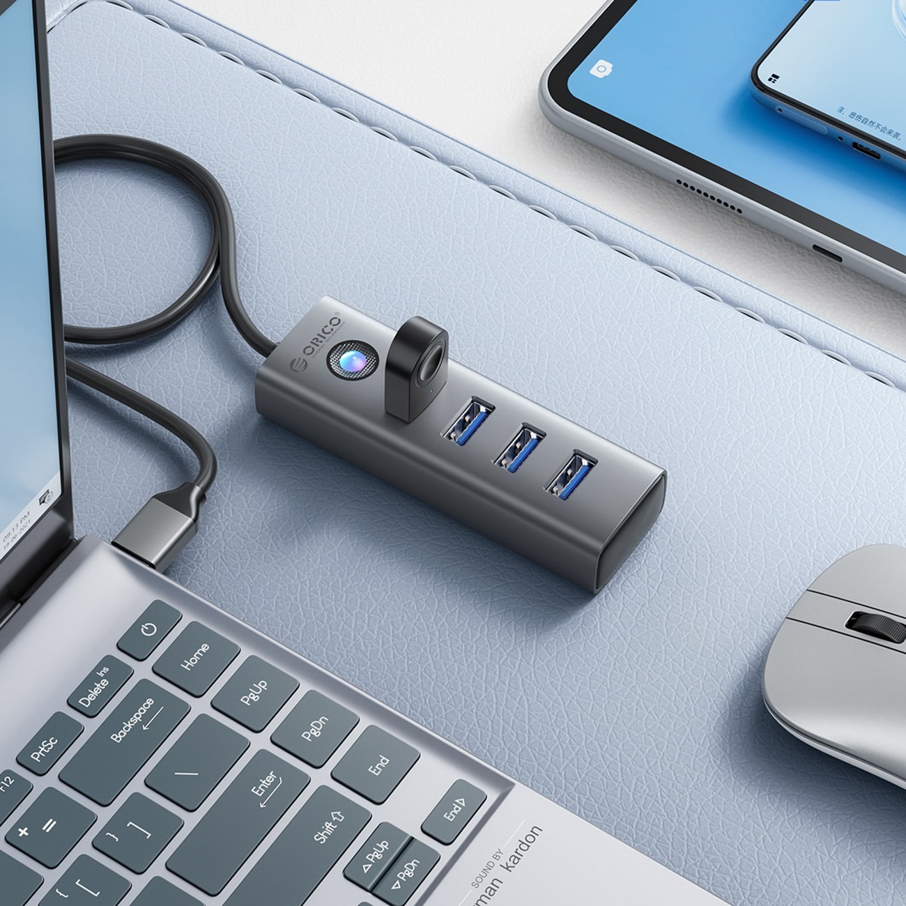 Hub Orico PDD4U-U3 4x USB-A 3.0 - grå