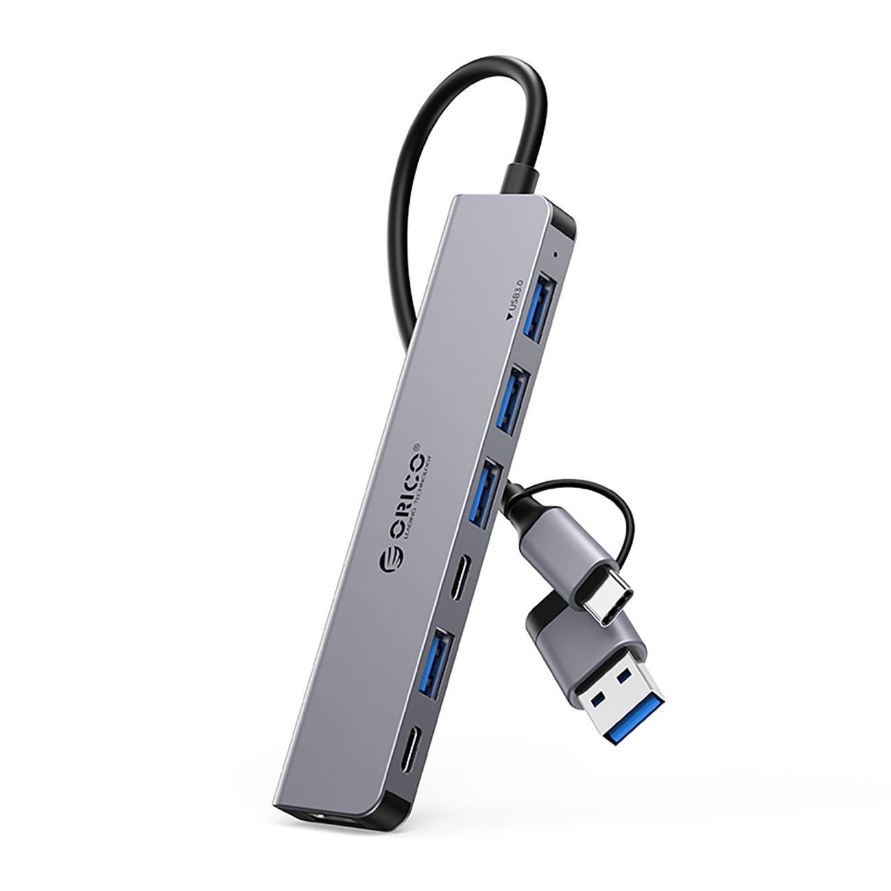 Orico YSA7-U3 USB-A/USB-C Hub Docking Station 4x USB-A 2.0 + 1x USB-A 3.0 + 2x USB-C 2.0 - Grå
