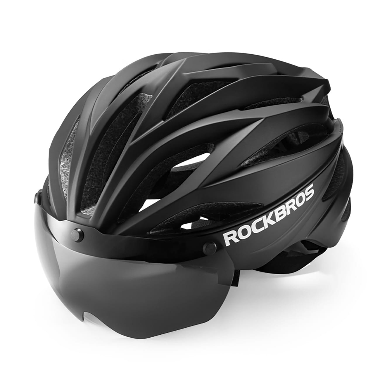 Rockbros cykelhjelm med visir, aftagelige UV-beskyttelsesbriller, Unisex - Sort
