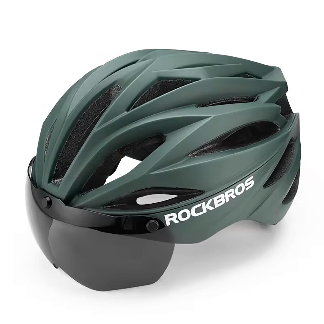 Rockbros cykelhjelm med visir, aftagelige UV-beskyttelsesbriller, Unisex - Grøn