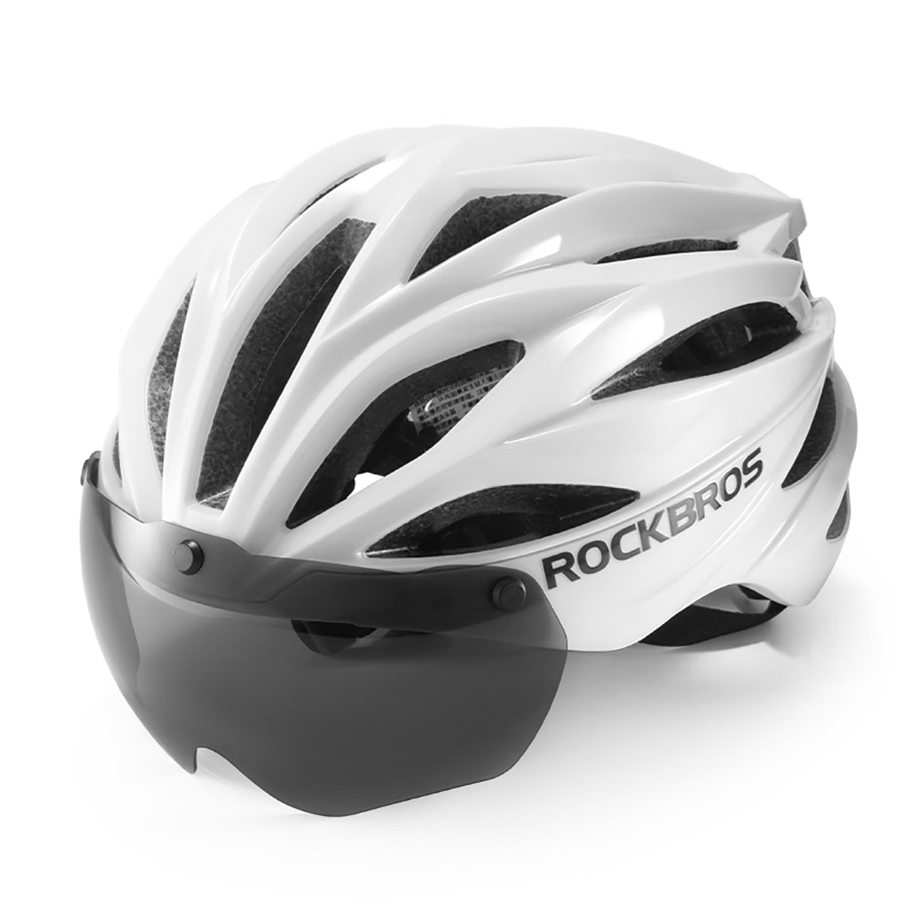 Rockbros cykelhjelm med visir, aftagelige UV-beskyttelsesbriller, unisex, blank - hvid