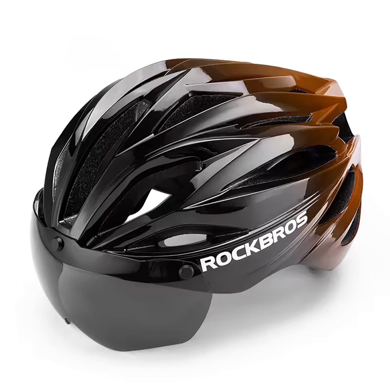 Rockbros cykelhjelm med visir, aftagelige UV-beskyttelsesbriller, unisex - sort/brun