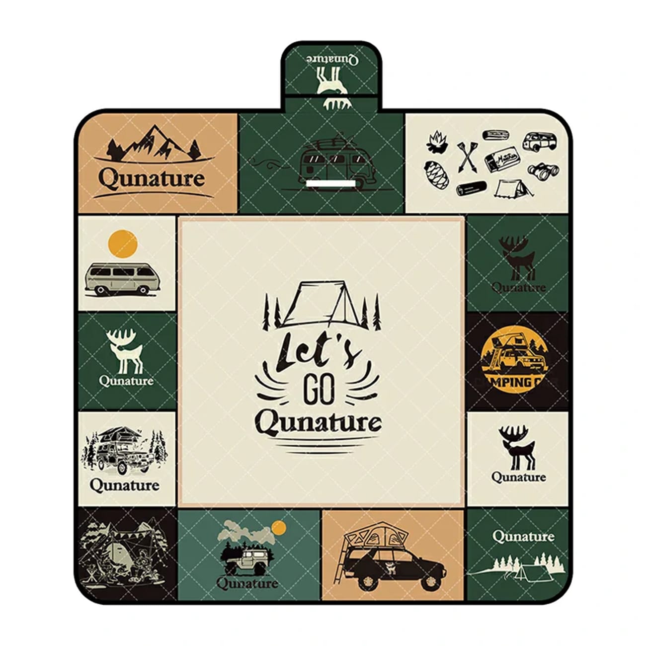 Qunature picnicmåtte vandtæt turisttæppe 2 x 2 m - flerfarvet