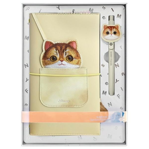 Nimmy Big Eyed Pet 2.0 Cat 2-i-1 notesbog + pennesæt - Beige