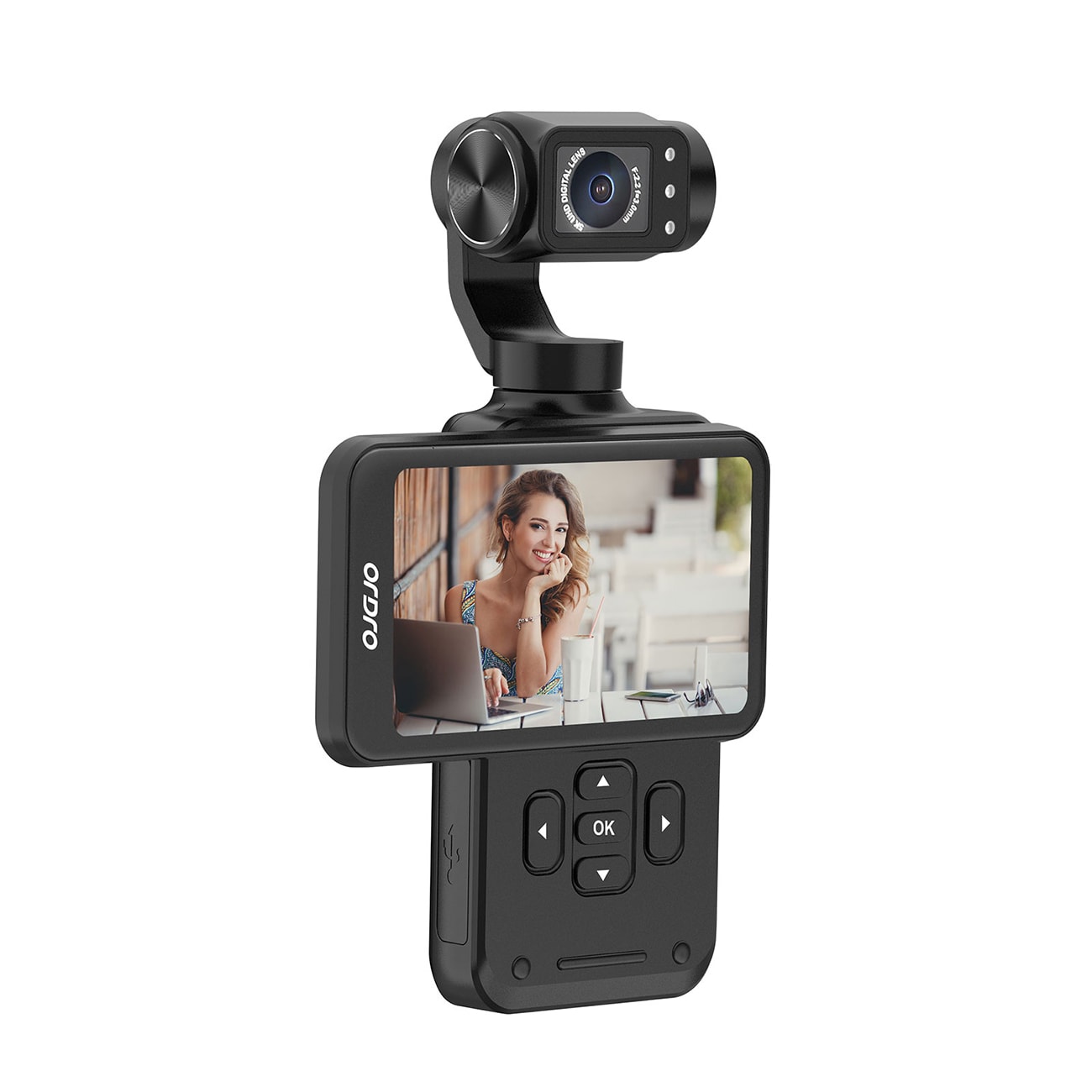 Ordro Pocket M5 3-akset gimbal-kamera, 5K, til vlogging og YouTube - Sort