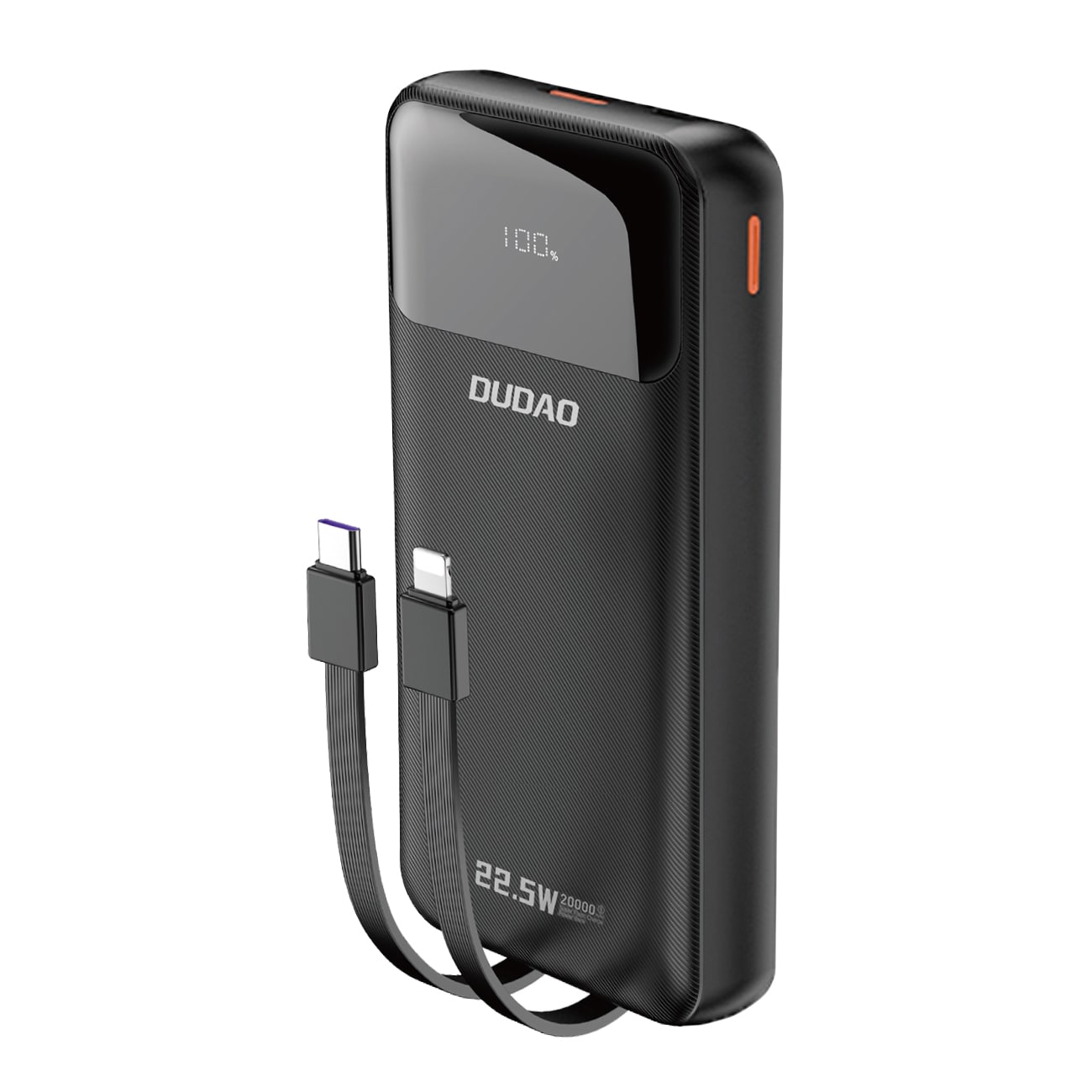 Dudao K15Pro Power Bank 20000mAh 22.5W PD USB-C/USB-A med indbyggede kabler - Sort